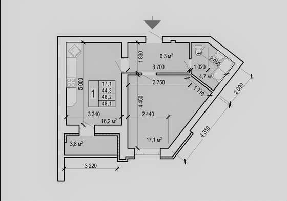 Продажа 1-комнатной квартиры 48 м², 8/10 этаж