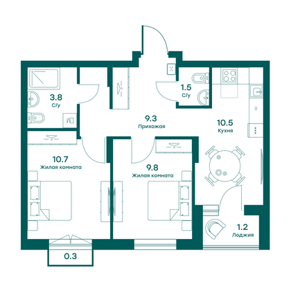 47,1 м², 2-комн. квартира, 4/5 этаж