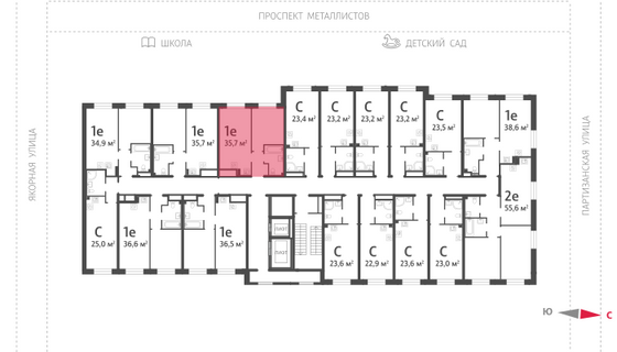 35,7 м², 1-комн. квартира, 2/12 этаж