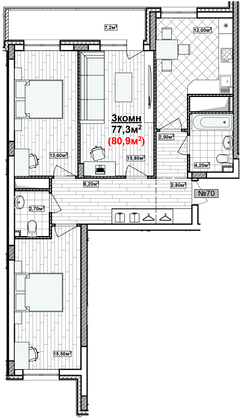 Продажа 3-комнатной квартиры 80,9 м², 15/19 этаж