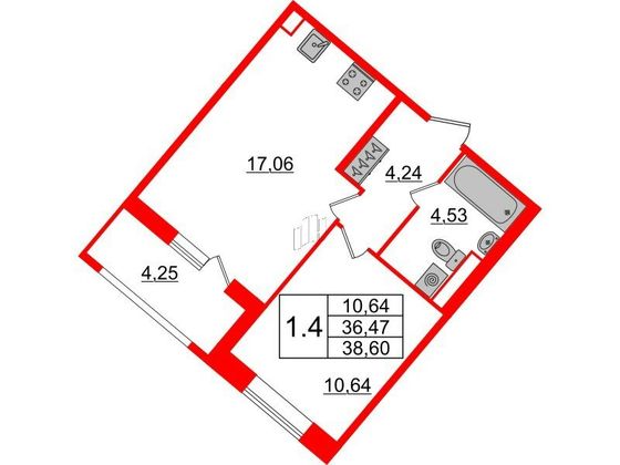 Продажа 1-комнатной квартиры 36,5 м², 1/20 этаж