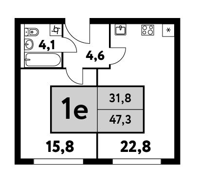 47,3 м², 2-комн. квартира, 3/35 этаж