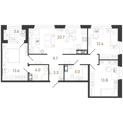 82,5 м², 3-комн. квартира, 9/14 этаж