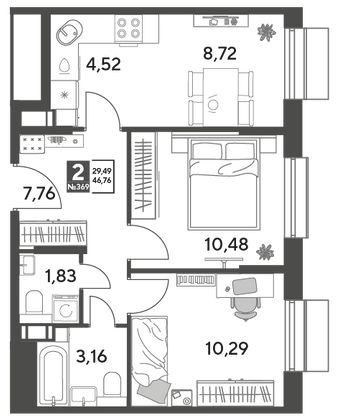 Продажа 2-комнатной квартиры 46,8 м², 15/15 этаж