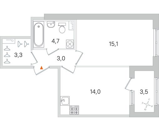 Продажа 1-комнатной квартиры 41,8 м², 1/4 этаж