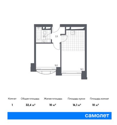 Продажа 1-комнатной квартиры 32,4 м², 2/24 этаж