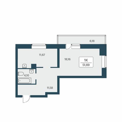 51,7 м², 1-комн. квартира, 3/27 этаж