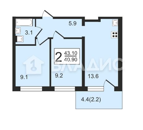 Продажа 2-комнатной квартиры 43,1 м², 1/10 этаж