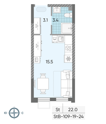 Продажа квартиры-студии 22 м², 22/24 этаж