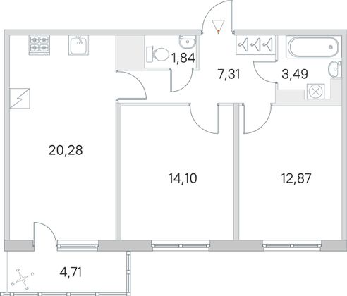Продажа 2-комнатной квартиры 61,3 м², 2/5 этаж