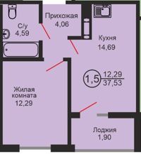 Продажа 1-комнатной квартиры 38 м², 6/17 этаж