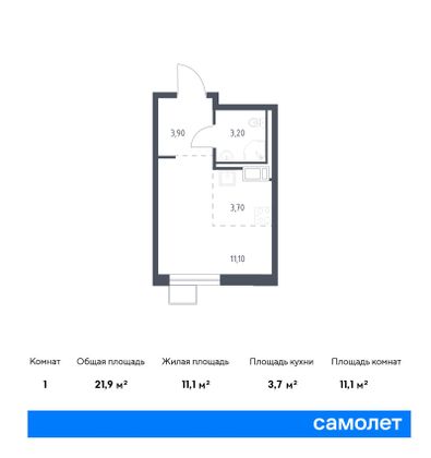 21,9 м², студия, 7/7 этаж