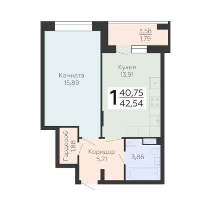 Продажа 1-комнатной квартиры 42,5 м², 6/24 этаж