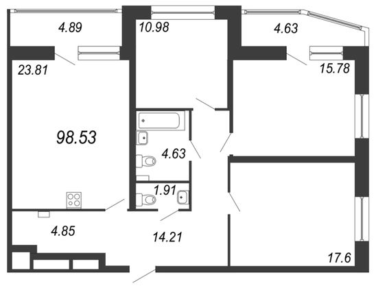 Продажа 4-комнатной квартиры 94 м², 2/17 этаж