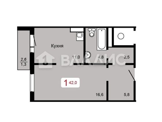 Продажа 1-комнатной квартиры 42 м², 16/17 этаж