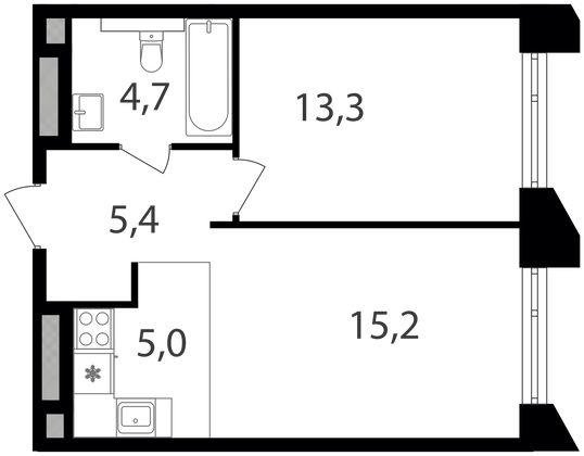 Продажа 1-комнатной квартиры 43,6 м², 6/15 этаж