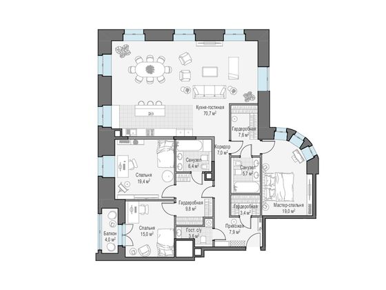 Продажа 3-комнатной квартиры 176,6 м², 2/6 этаж