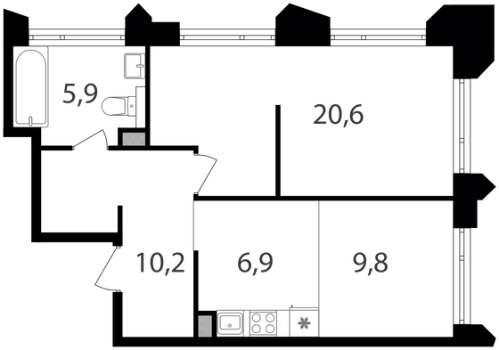 Продажа 1-комнатной квартиры 53,4 м², 15/19 этаж