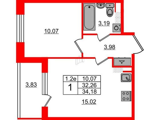 Продажа 1-комнатной квартиры 32,3 м², 5/5 этаж