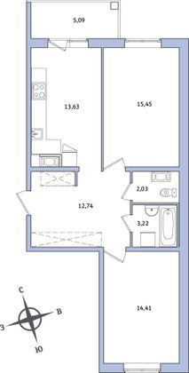 Продажа 2-комнатной квартиры 64 м², 7/7 этаж