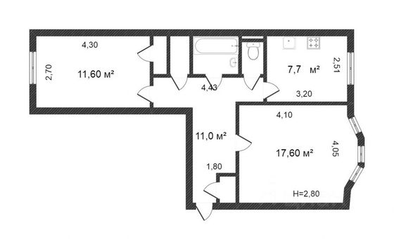 Продажа 2-комнатной квартиры 48,7 м², 1/5 этаж