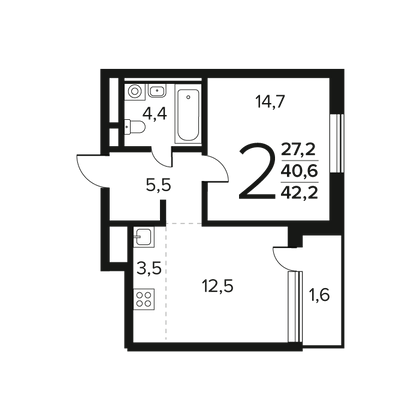 Продажа 2-комнатной квартиры 42,2 м², 3/9 этаж