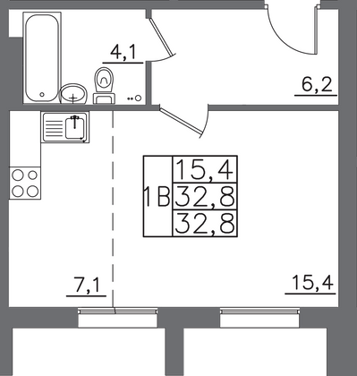 32,8 м², 1-комн. квартира, 1/9 этаж