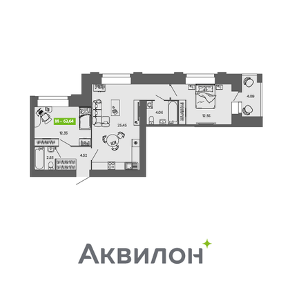 63,6 м², 2-комн. квартира, 5/9 этаж