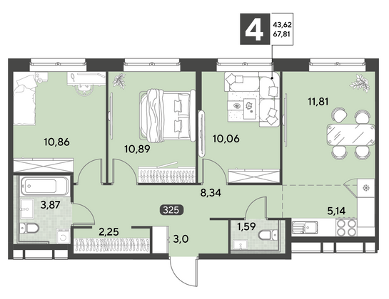 Продажа 4-комнатной квартиры 67,8 м², 18/25 этаж