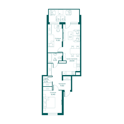 64,3 м², 3-комн. квартира, 1/6 этаж