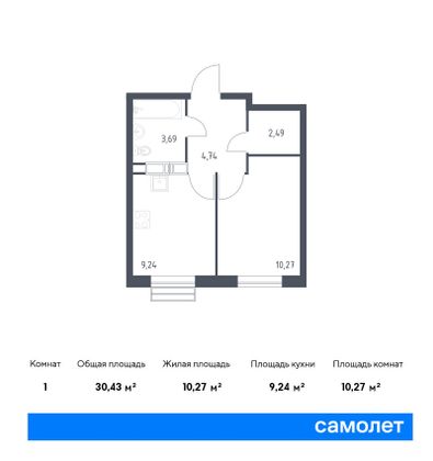 30,4 м², 1-комн. квартира, 20/20 этаж