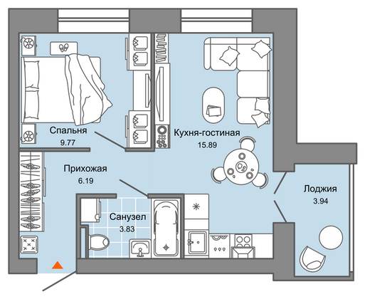 38 м², 2-комн. квартира, 1/4 этаж