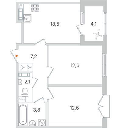 Продажа 2-комнатной квартиры 53,8 м², 4/4 этаж