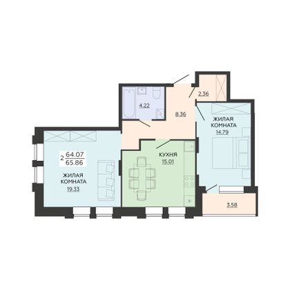 Продажа 2-комнатной квартиры 65,9 м², 2/21 этаж