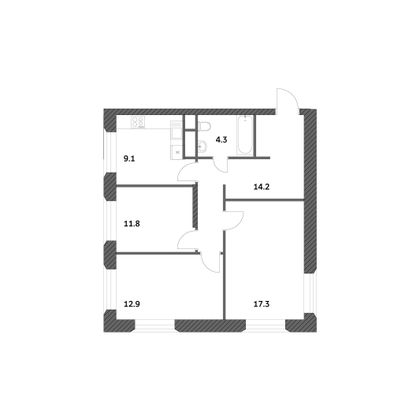 Продажа 3-комнатной квартиры 69,5 м², 14/23 этаж