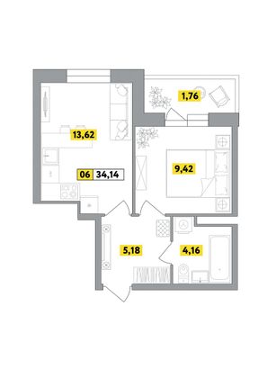 Продажа 2-комнатной квартиры 34,1 м², 3 этаж