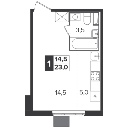 22,9 м², студия, 16/24 этаж