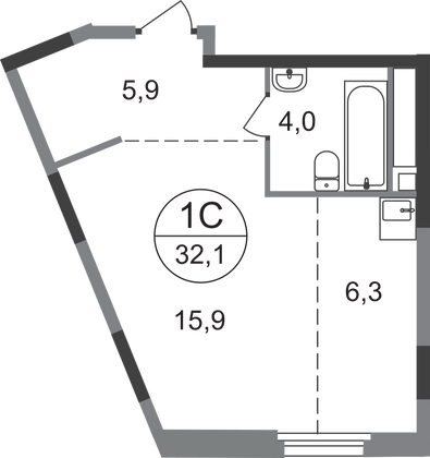 32,1 м², 1-комн. квартира, 10/17 этаж