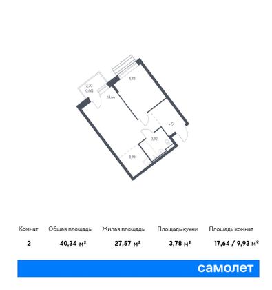 40,3 м², 1-комн. квартира, 9/12 этаж