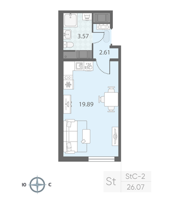 Продажа квартиры-студии 26,1 м², 21/23 этаж