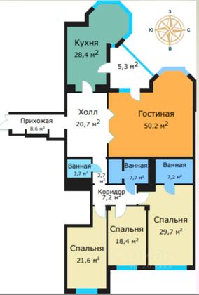 Продажа 4-комнатной квартиры 206,1 м², 3/18 этаж