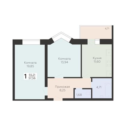 Продажа 2-комнатной квартиры 57,6 м², 9/17 этаж
