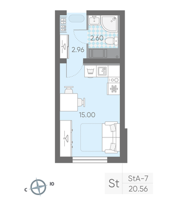 Продажа квартиры-студии 20,6 м², 8/25 этаж