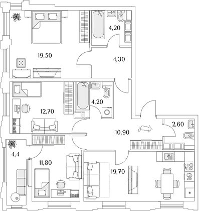 92,1 м², 3-комн. квартира, 12/13 этаж