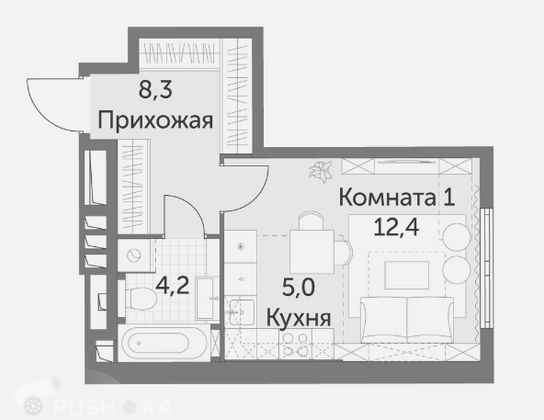 Продажа 1-комнатной квартиры 29 м², 15/47 этаж