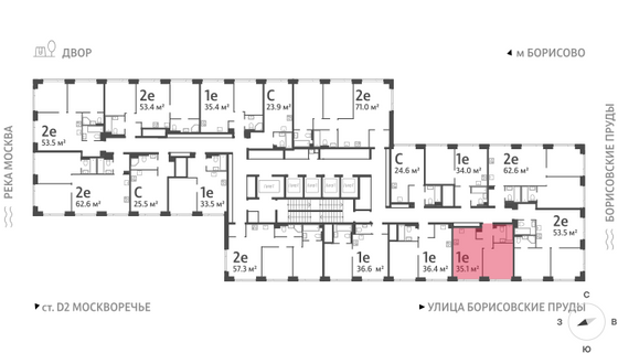 Продажа 1-комнатной квартиры 35,1 м², 34/52 этаж