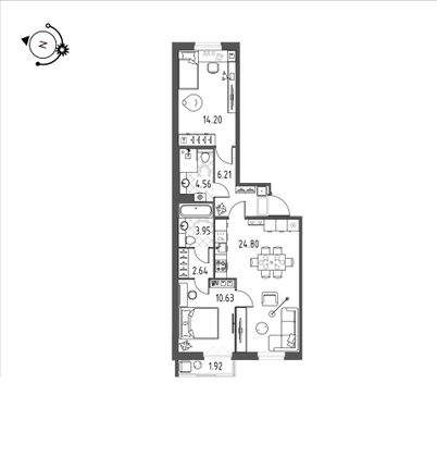 67,2 м², 2-комн. квартира, 3/10 этаж