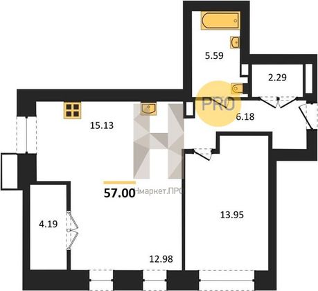Продажа 1-комнатной квартиры 57 м², 3/4 этаж