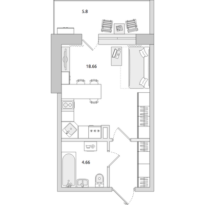 Продажа квартиры-студии 33,7 м², 3/4 этаж