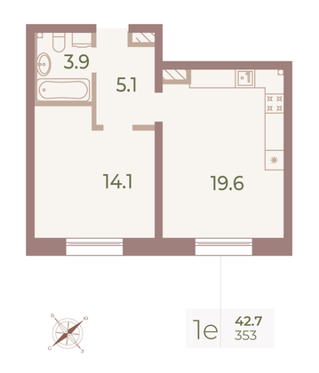 Продажа 1-комнатной квартиры 42,5 м², 9/9 этаж
